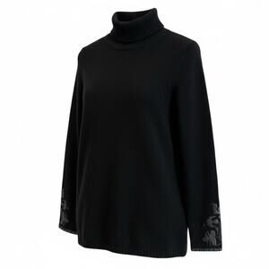 Bogner‎ Sweater Womens S Turtleneck Virgin Wool Lamb Leather Applique Old Money